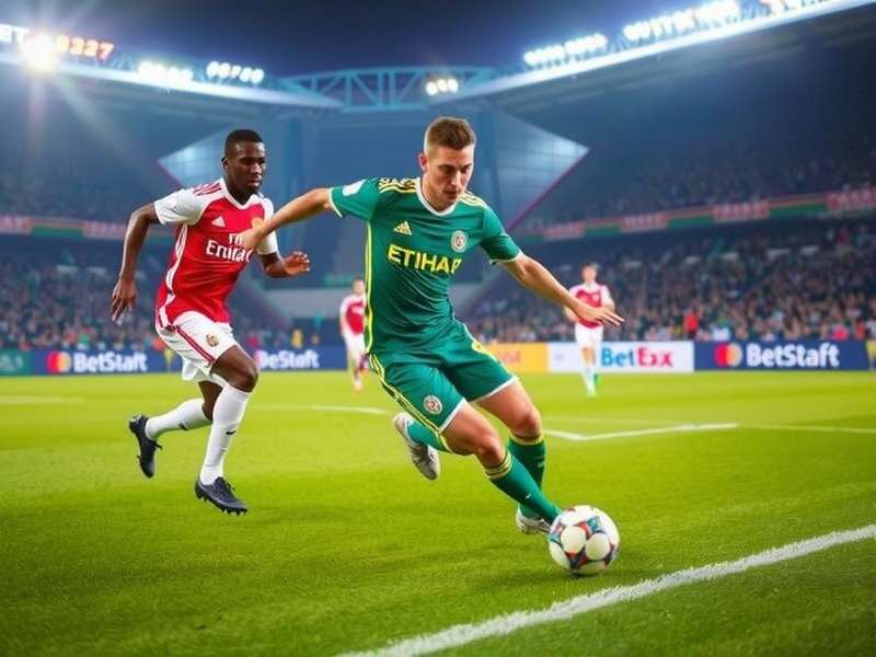 Football match scene with players and crowd